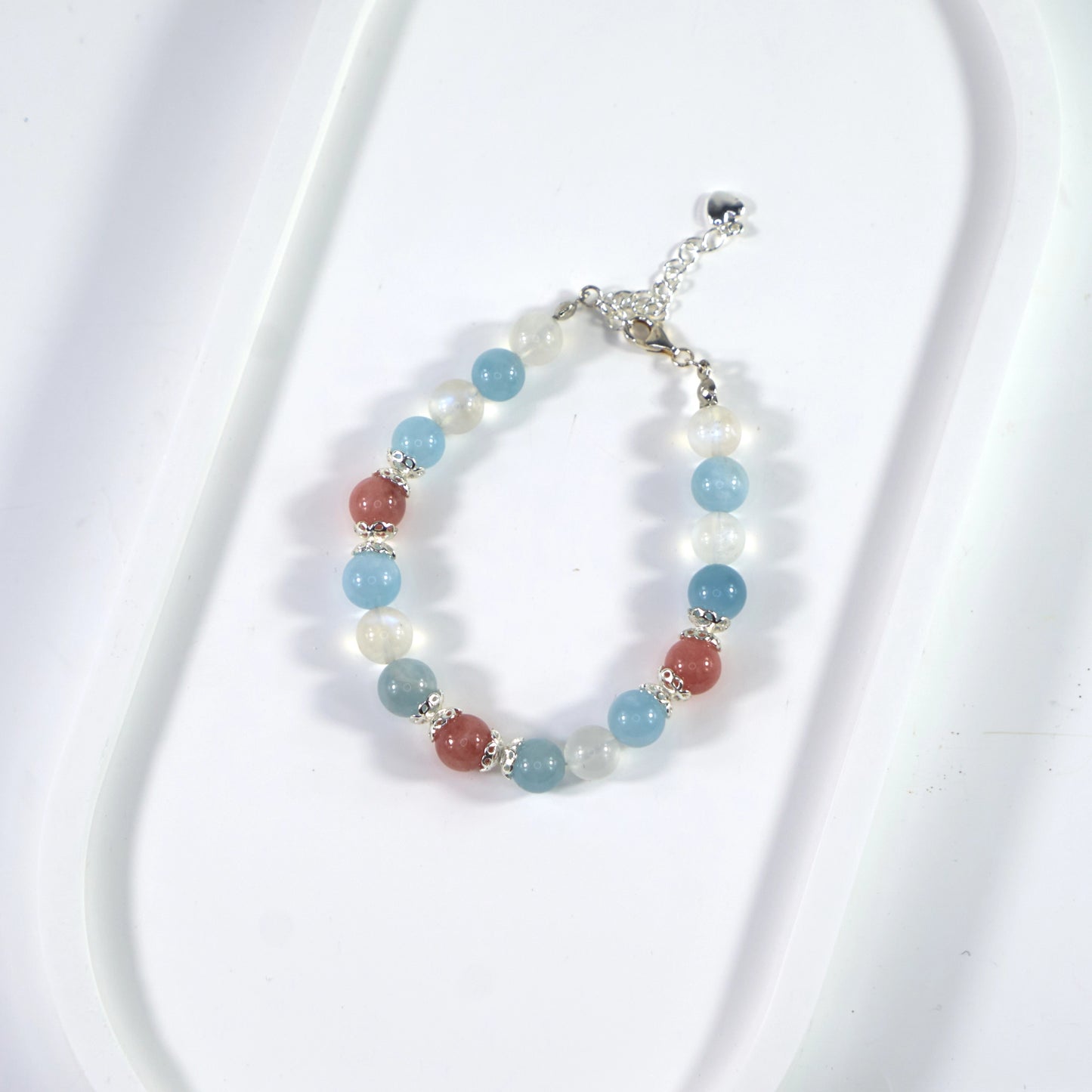 Promote Emotional Harmony - Aquamarine, Moonstone & Rhodonite Crystal Bracelet
