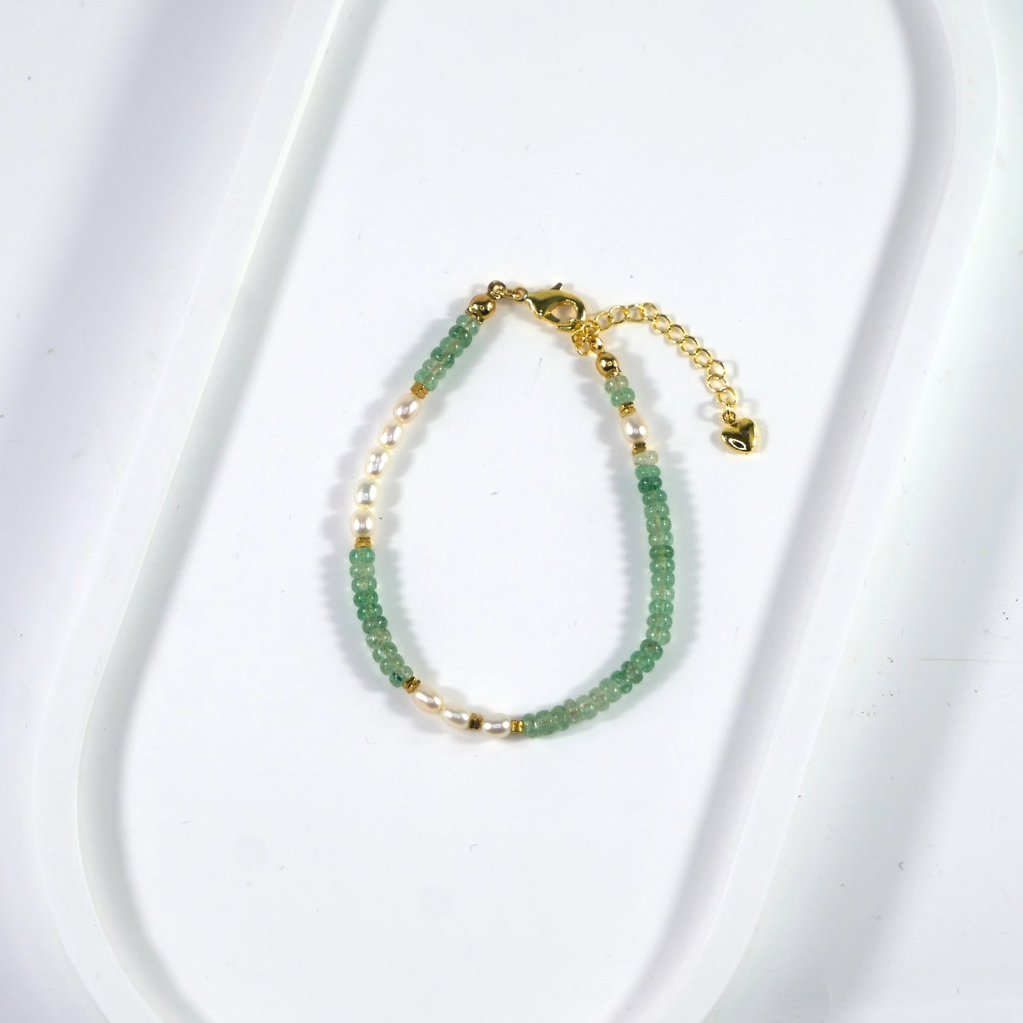 Emotional Healing - Green Strawberry Quartz & Fresh Water Pearl Crystal Bracelet