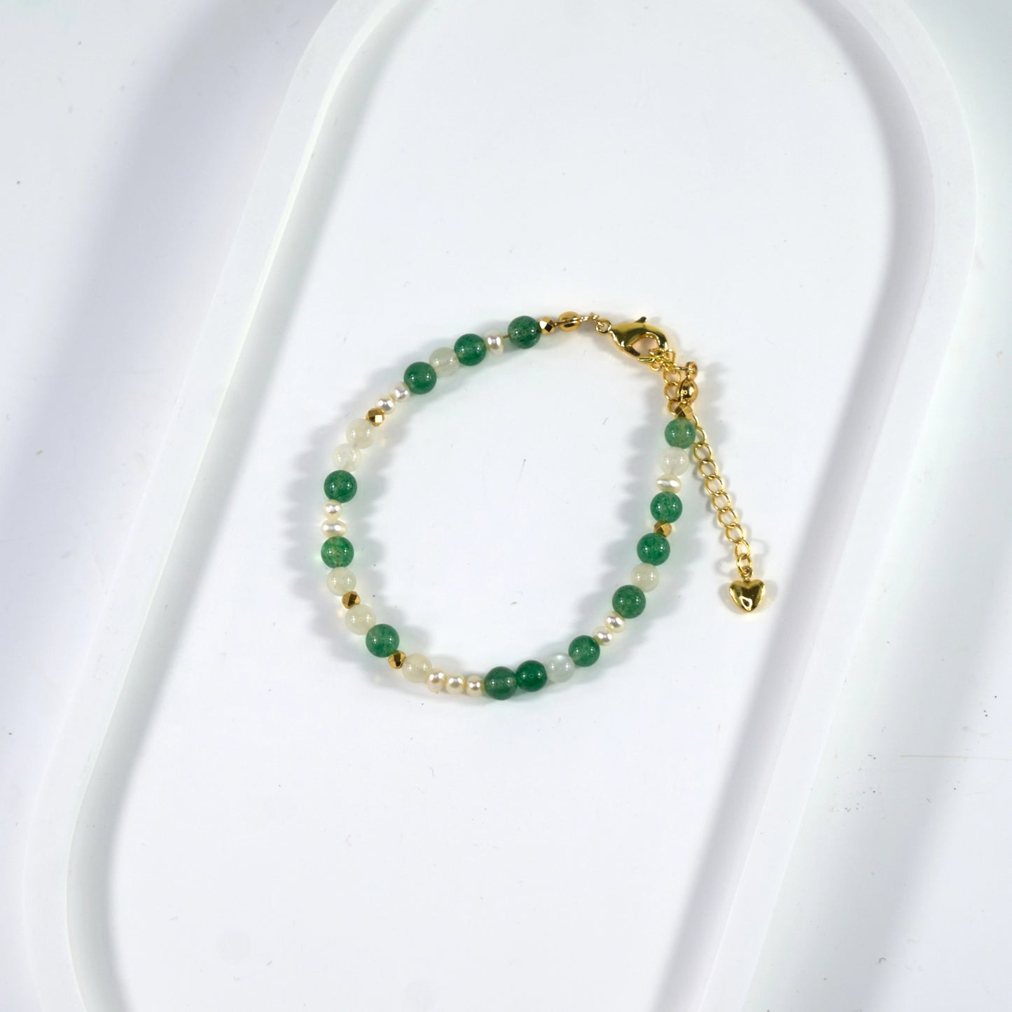 Emotional Healing - Green Strawberry Quartz, Moonstone & Fresh Water Pearl Crystal Bracelet