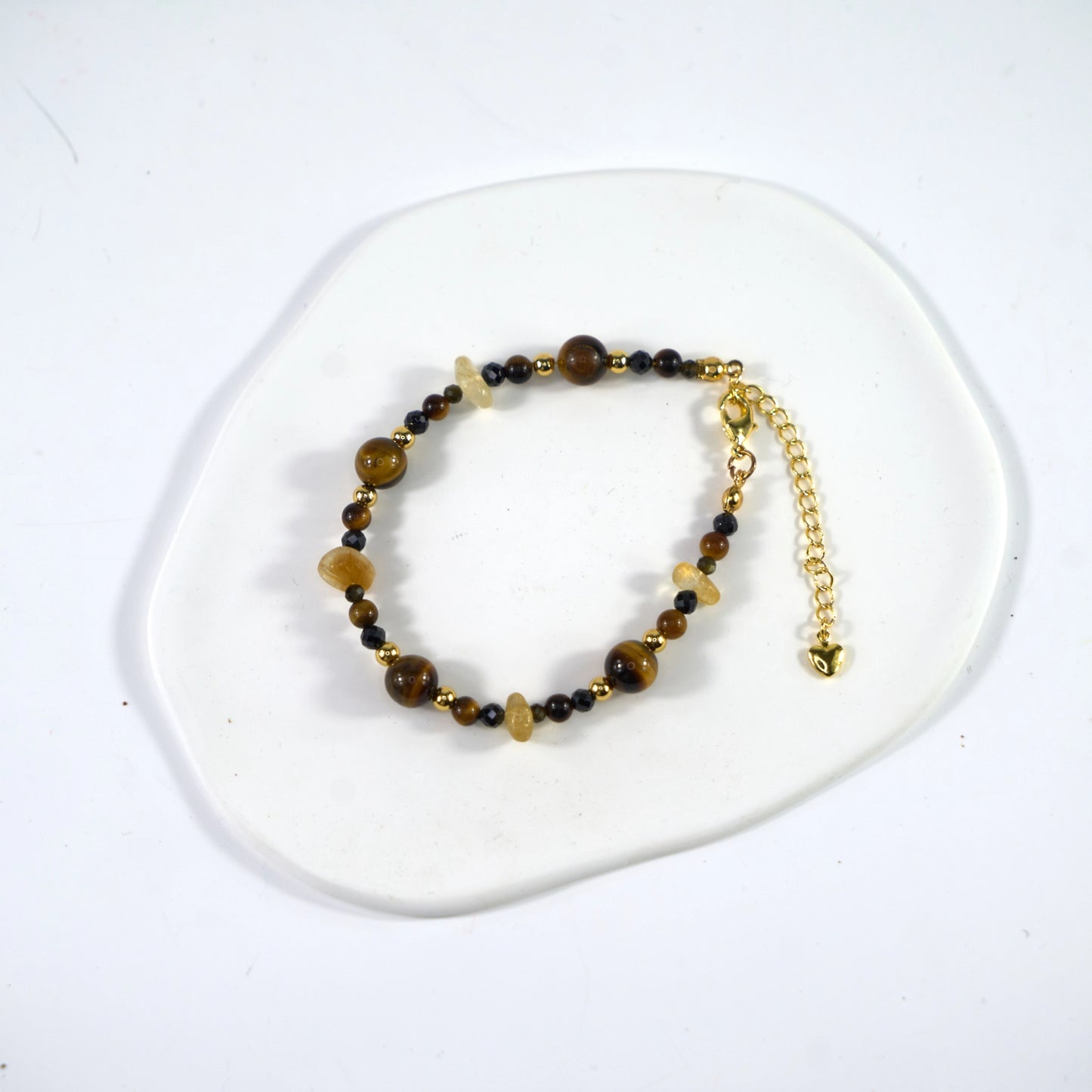 Promote Manifestation & Protect Energy - Tiger Eye, Black Spinel & Citrine Quartz Crystal Bracelet