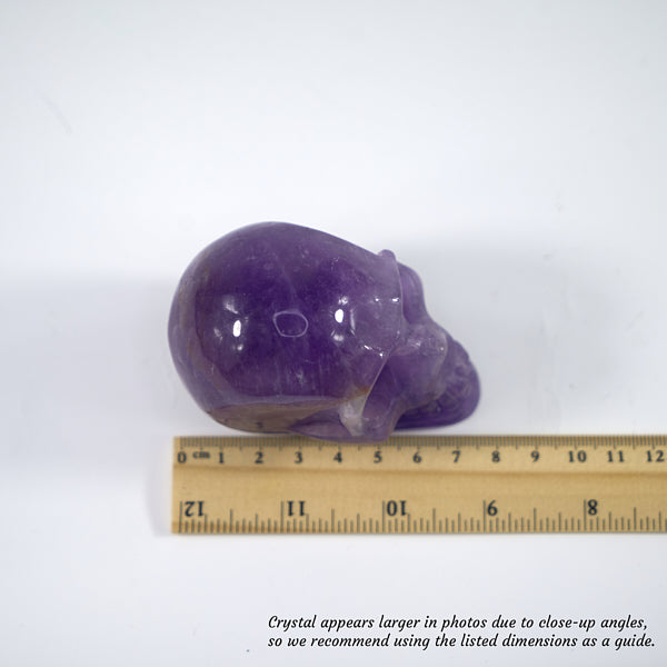 Overcome Worries & Fears | Unique Hand-Carved Amethyst Skull; 8x5x6cm, 298g