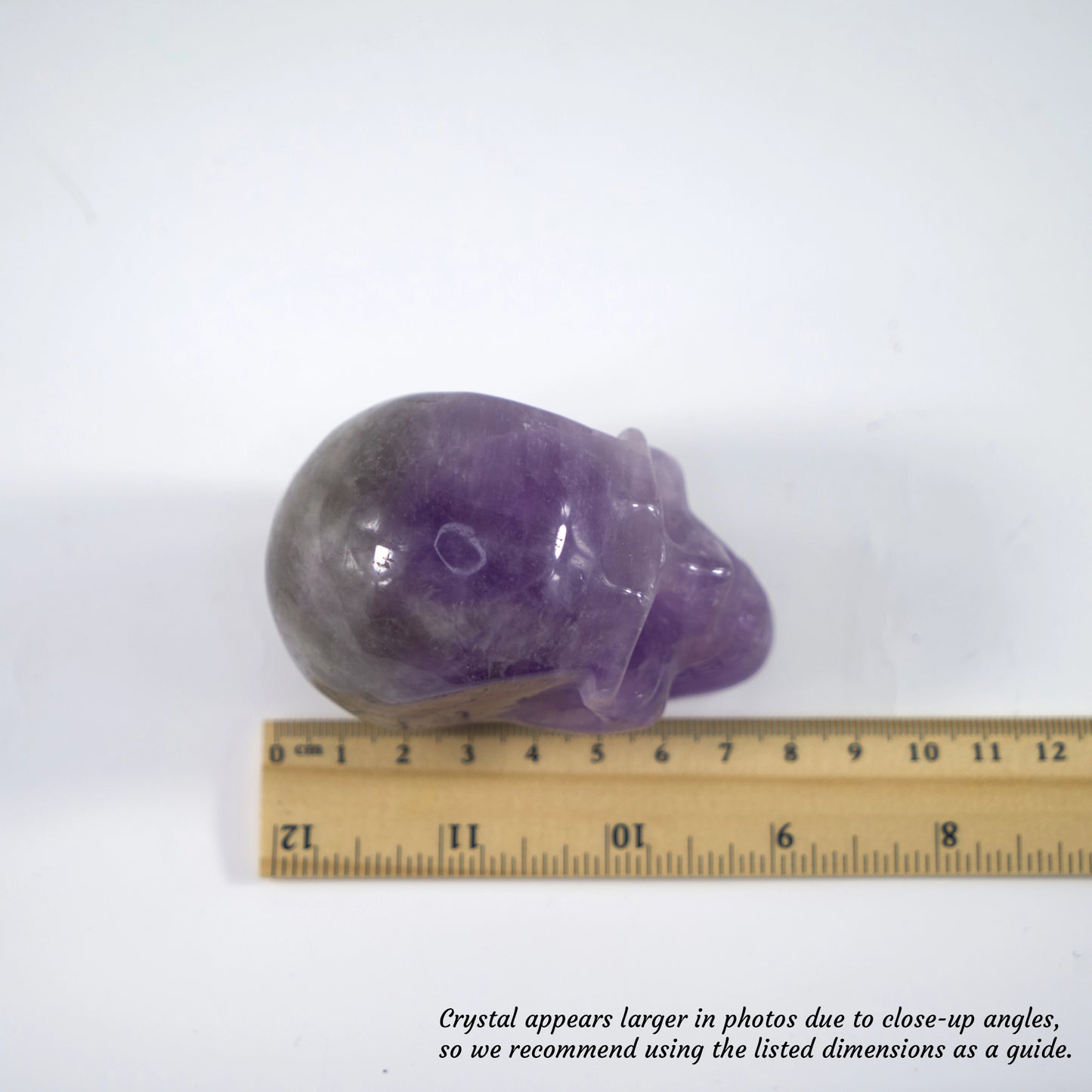 Overcome Worries & Fears | Unique Hand-Carved Amethyst Skull; 8x5x6cm, 299g