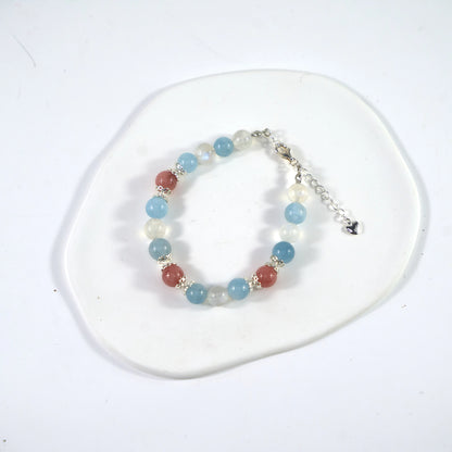Promote Emotional Harmony - Aquamarine, Moonstone & Rhodonite Crystal Bracelet
