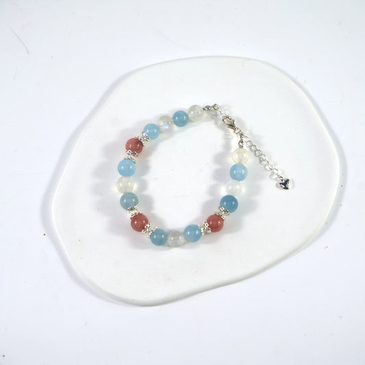 Promote Emotional Harmony - Aquamarine, Moonstone & Rhodonite Crystal Bracelet