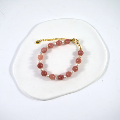 Stone of Compassion - Rhodonite & Freshwater Pearl Crystal Bracelet