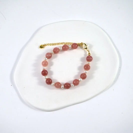 Stone of Compassion - Rhodonite & Freshwater Pearl Crystal Bracelet