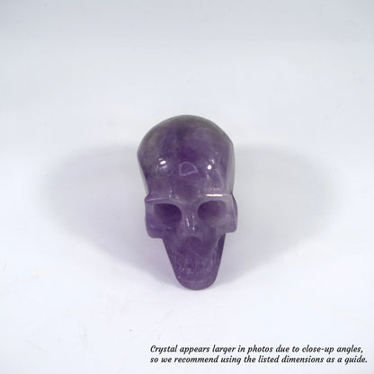 Overcome Worries & Fears | Unique Hand-Carved Amethyst Skull; 8x5x6cm, 299g