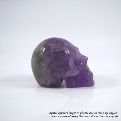 Overcome Worries & Fears | Unique Hand-Carved Amethyst Skull; 8x5x6cm, 299g
