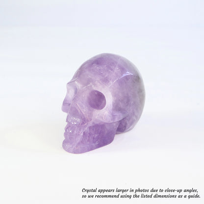 Overcome Worries & Fears | Unique Hand-Carved Amethyst Skull; 8x5x6cm, 299g
